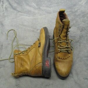 Justin Work Boots Mens Work Boots 8D Leather Lace Up Kiltie Round Rugged Durable